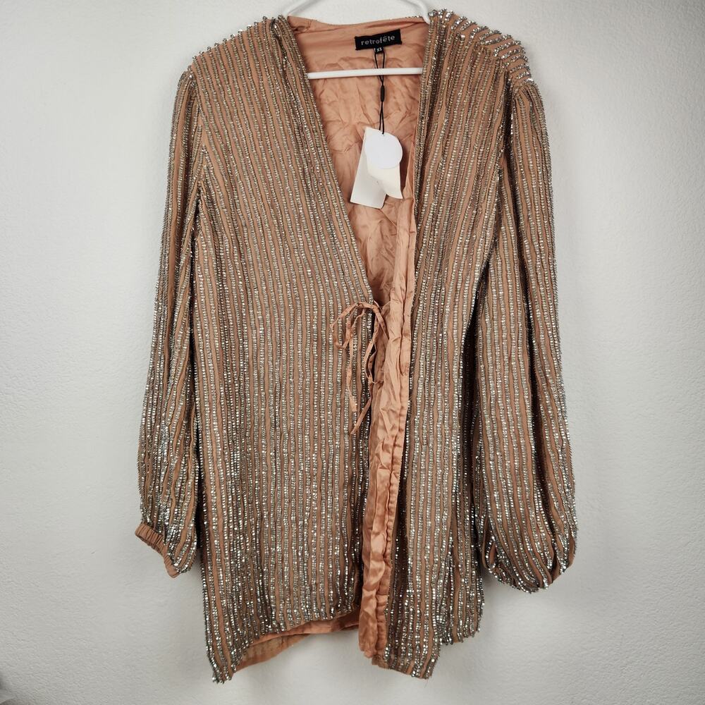 Retrofete Gabrielle Robe Dress in Nude Silver Sequins Size XS *Missing Belt*